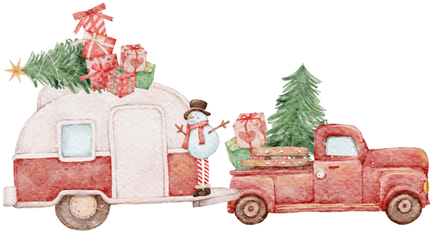 Weihnachten VW Kaefer mit Wohnanhaenger