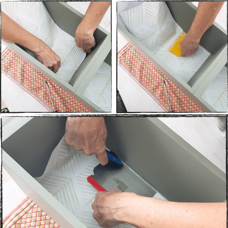 moebel upcycling kommode konsole tuerchen streichen leisten boho holzboxen schubladen auskleiden tapezieren kreativstattandrea